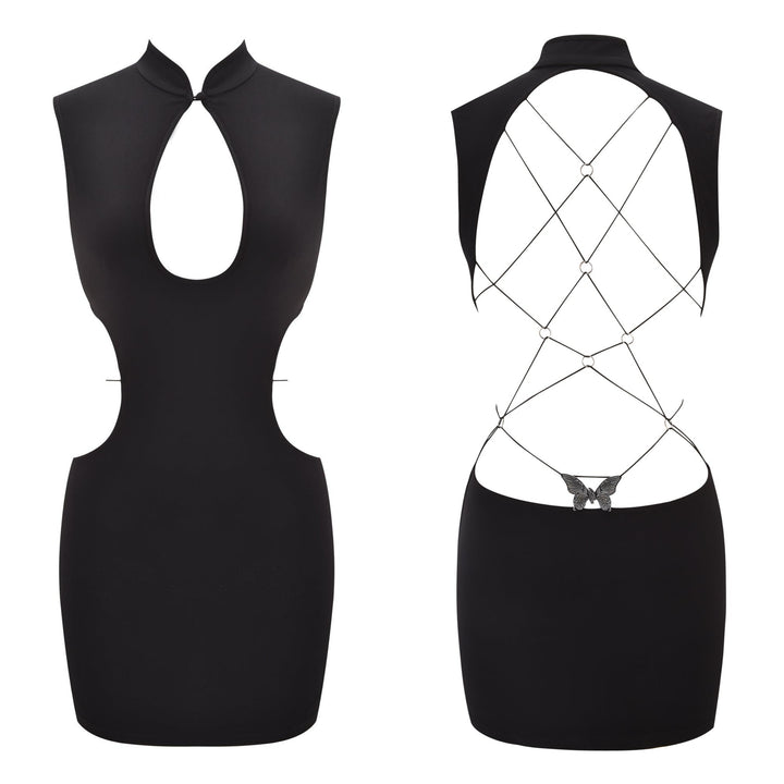 Obsidian Butterfly Backless Mini Dress