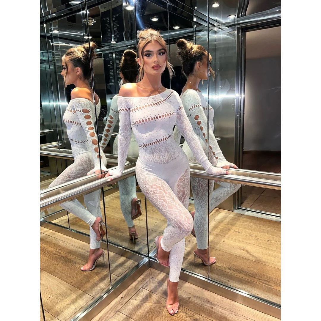 Crystal Sheer Long Sleeve Bodystocking