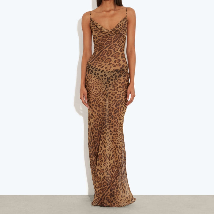 Leopard Print Cowl Neck Slip Dress