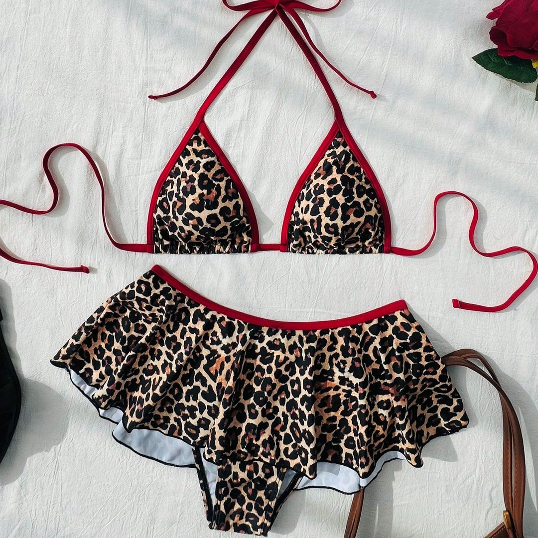 Lace Up Split Bikini Skirt Set