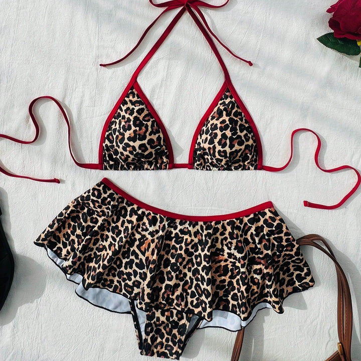 Lace Up Split Bikini Skirt Set