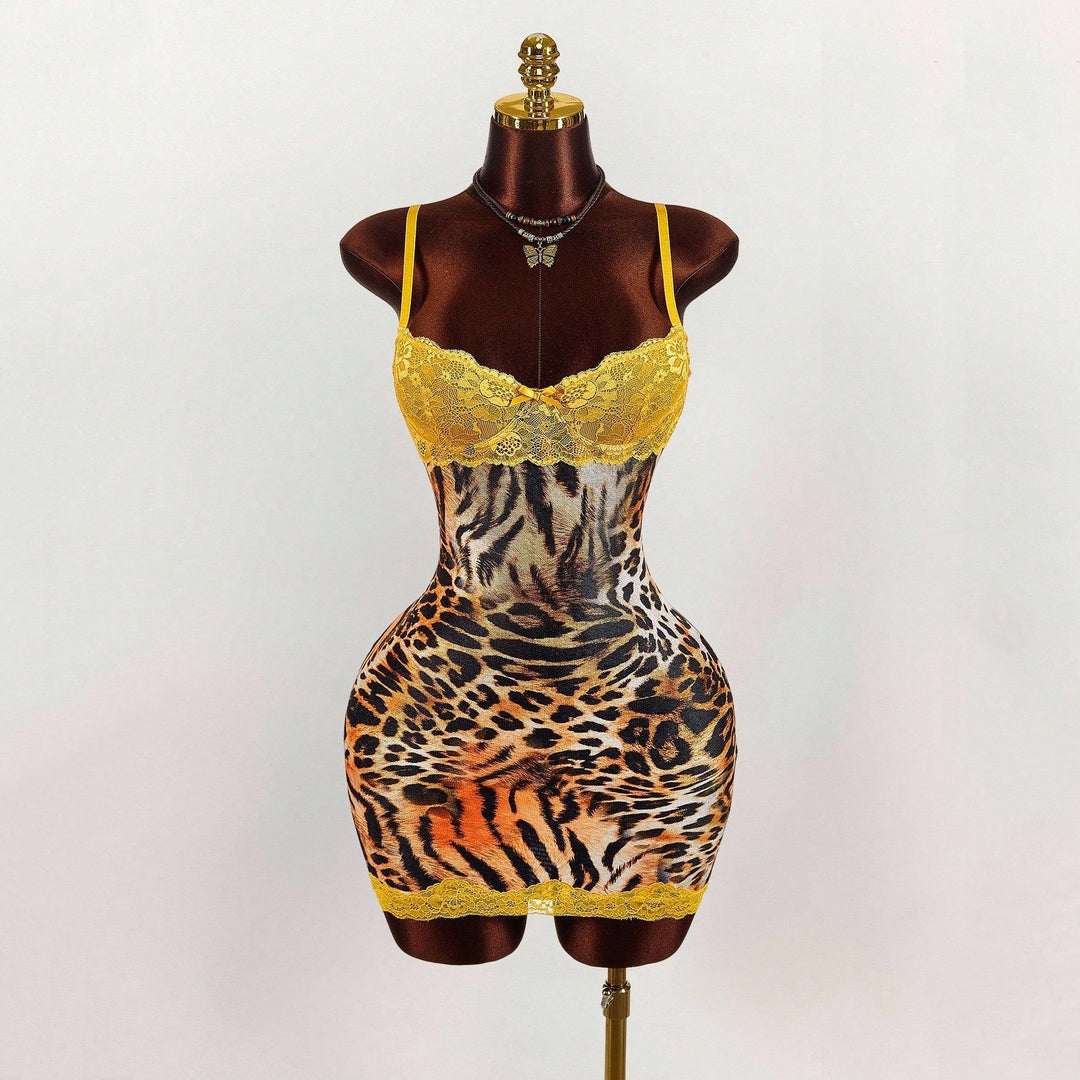 Leopard Lace Slip Mini Dress