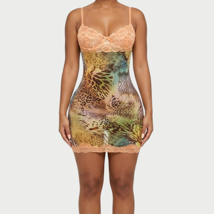 Leopard Lace Slip Mini Dress