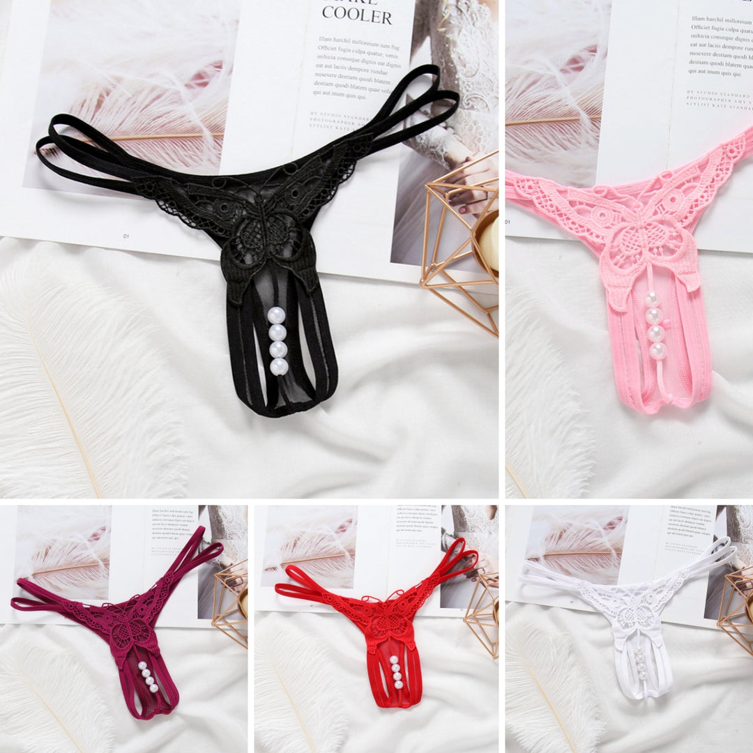 Pearl Butterfly Embroidered Open Thong