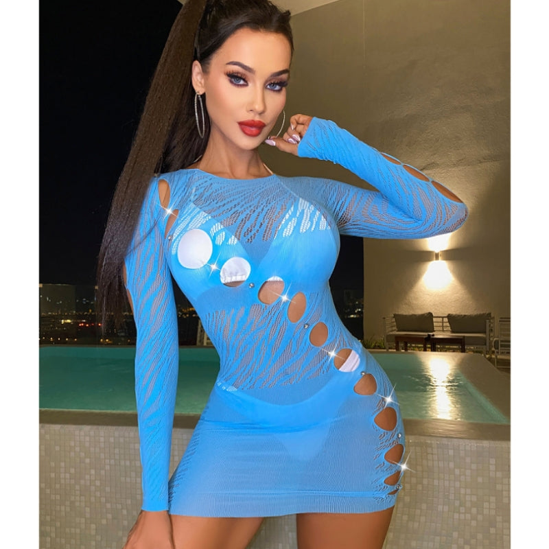 Rhinestone Mesh Bodycon Mini Dress