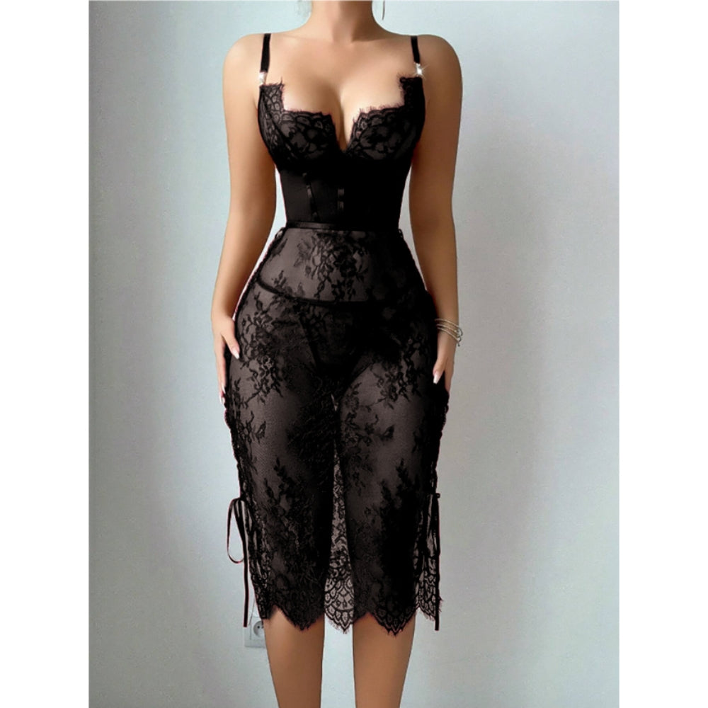 Sheer Lace Cutout Bodycon Lingerie Dress