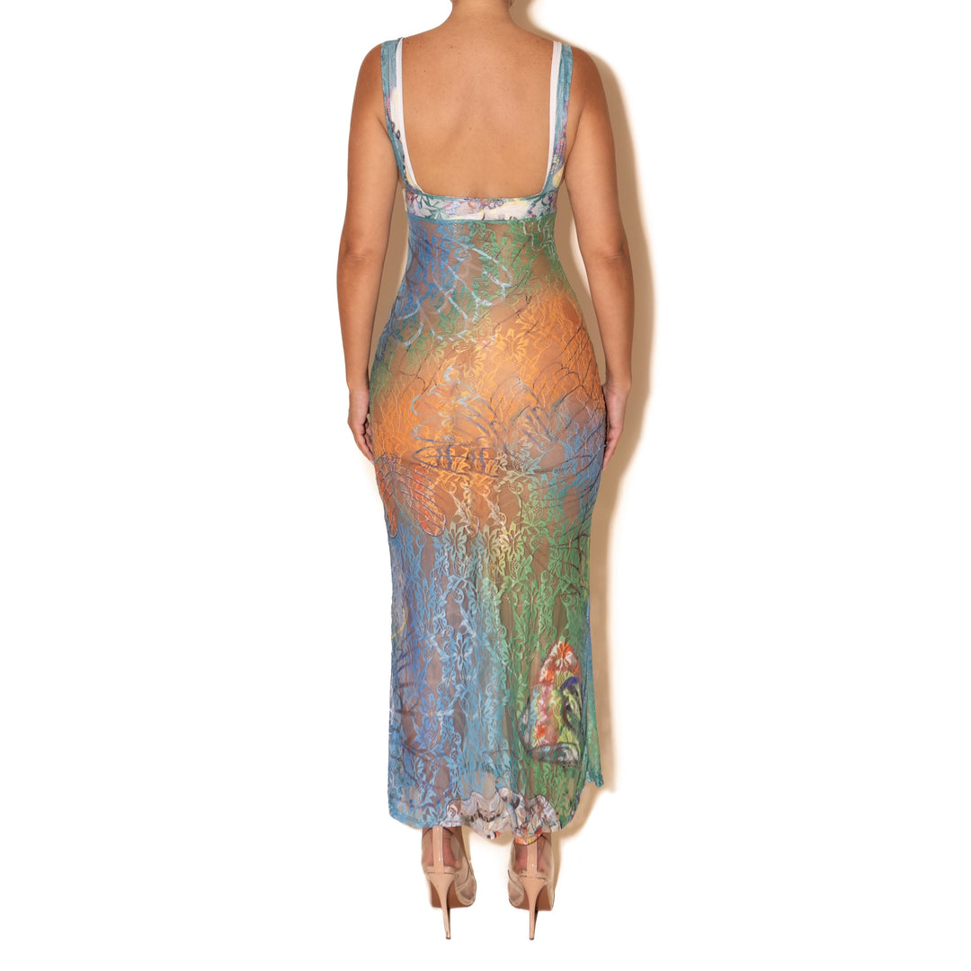 Butterfly Lace Backless Bodycon Dress