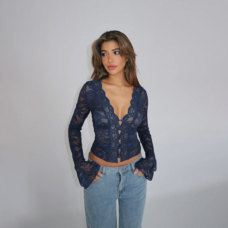 Sheer Lace V Neck Cardigan