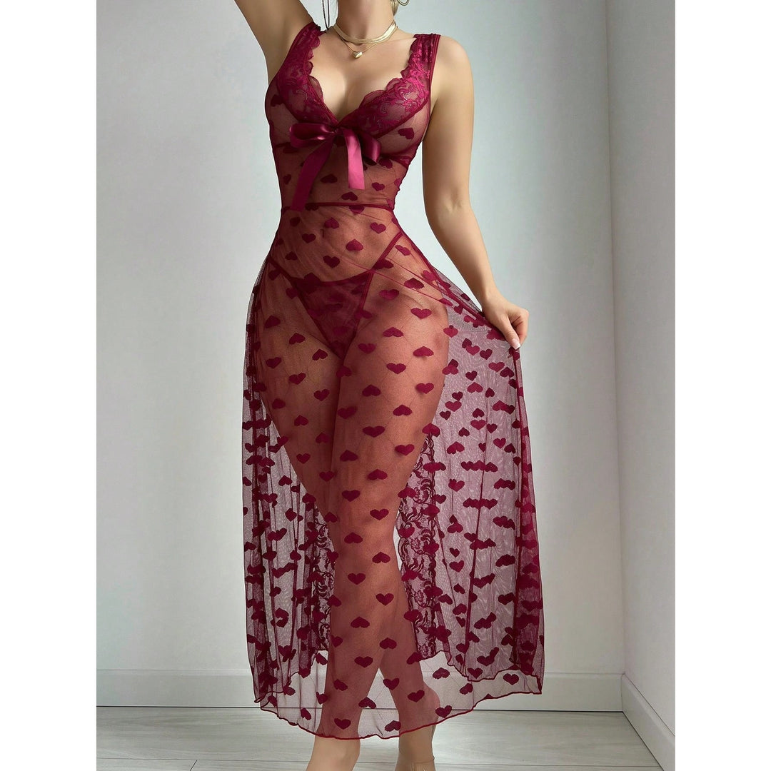 Sheer Heart Mesh Long Chemise