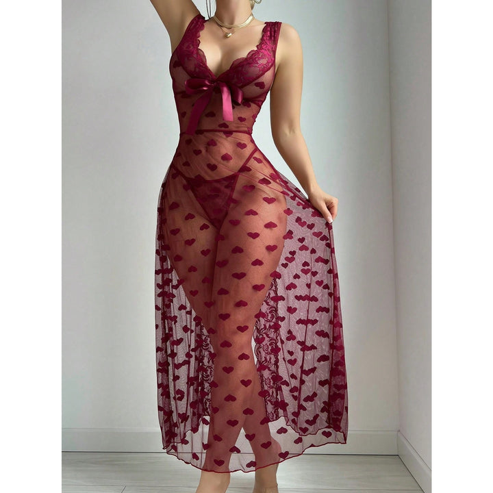 Sheer Heart Mesh Long Chemise