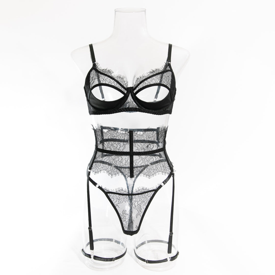 Eyelash Lace Garter Lingerie Set