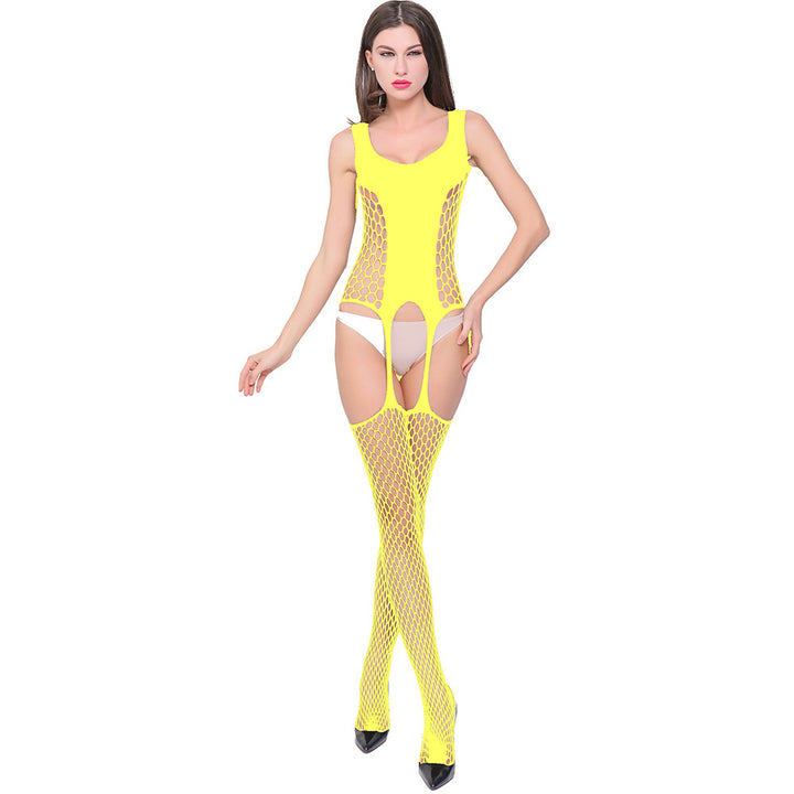 Sheer Strappy Halter Neck Open Crotch Fishnet Bodystocking Lingerie