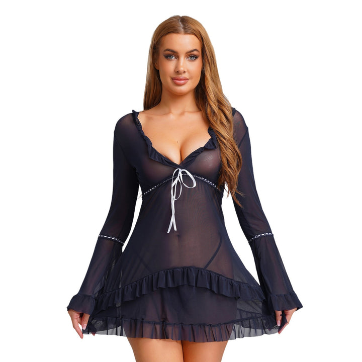 Sheer Mesh Ruffle Sleeve Dress Set