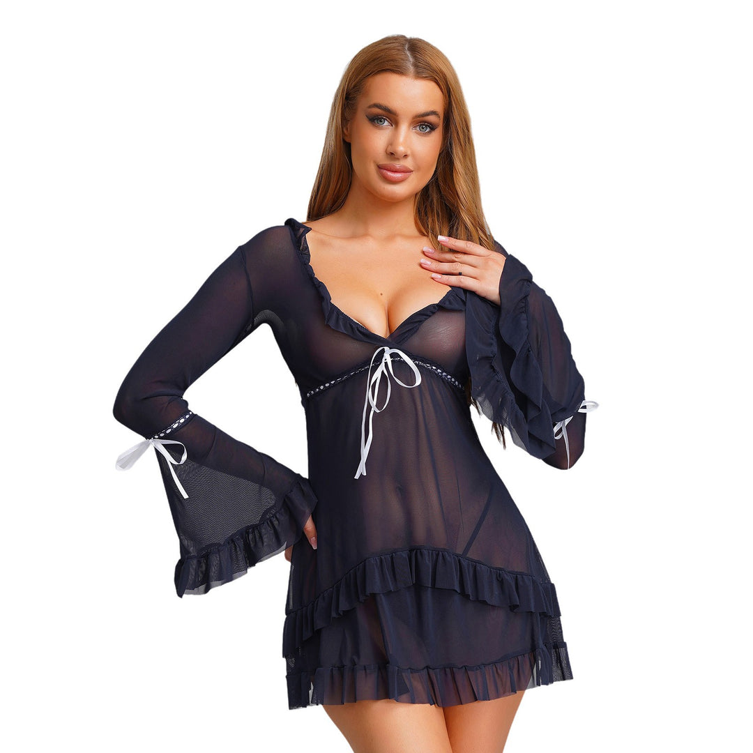 Sheer Mesh Ruffle Sleeve Dress Set