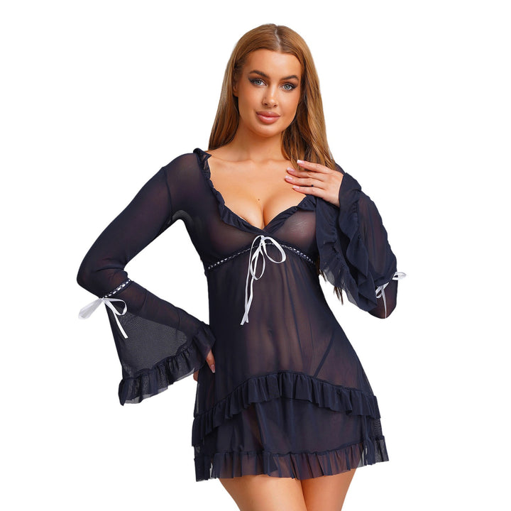 Sheer Mesh Ruffle Sleeve Dress Set