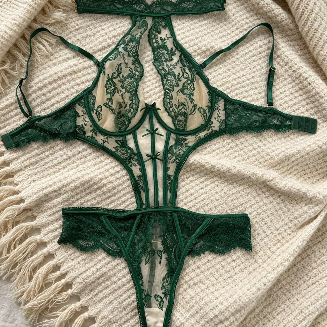 Embroidered Sheer Halter Bodysuit