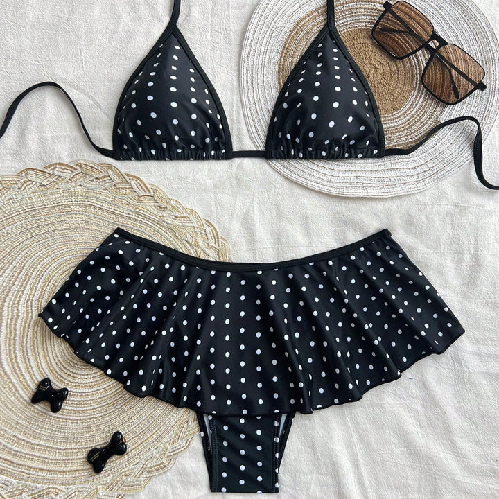 Lace Up Split Bikini Skirt Set