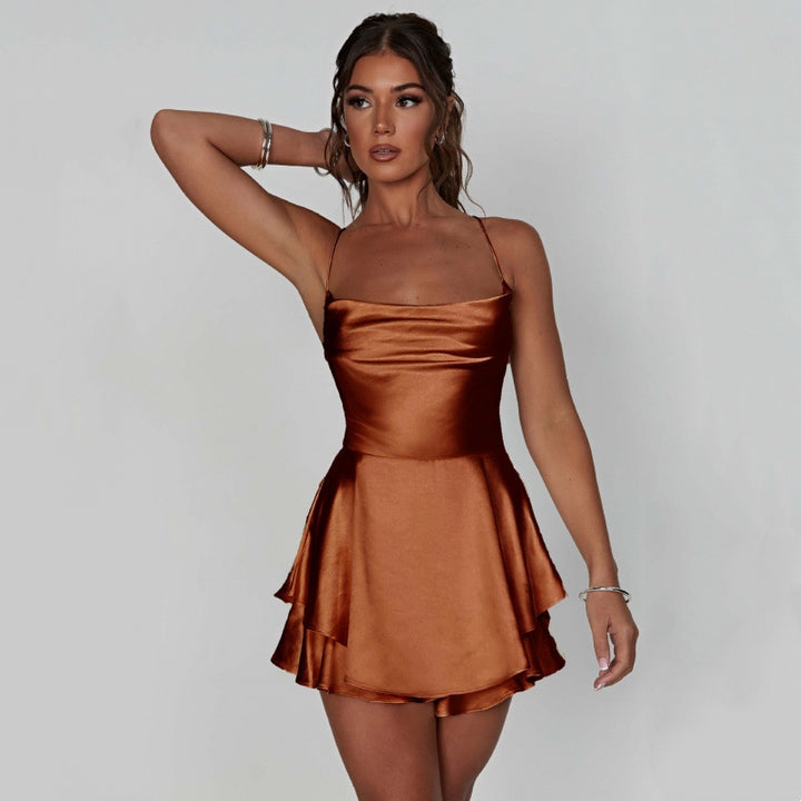 Satin Criss Cross Back Mini Dress