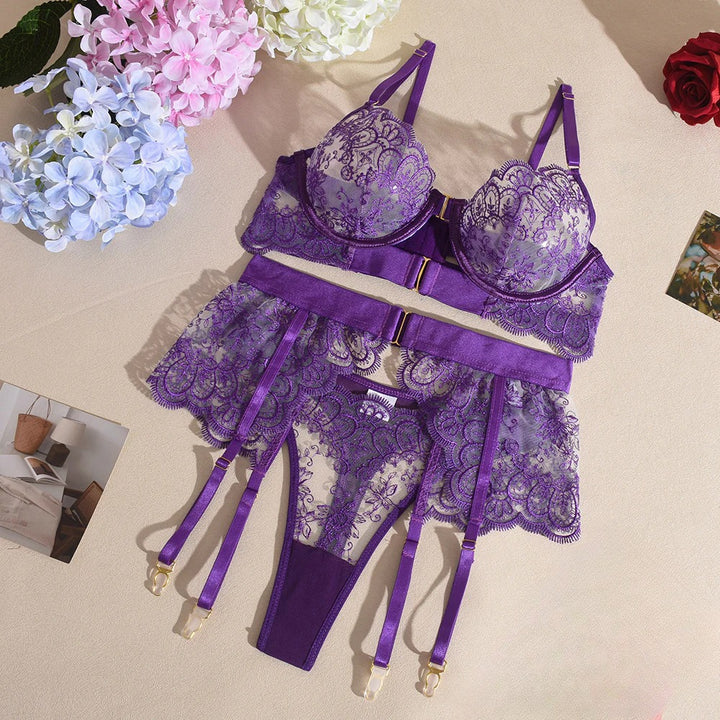 Metallic Lace Lingerie Set