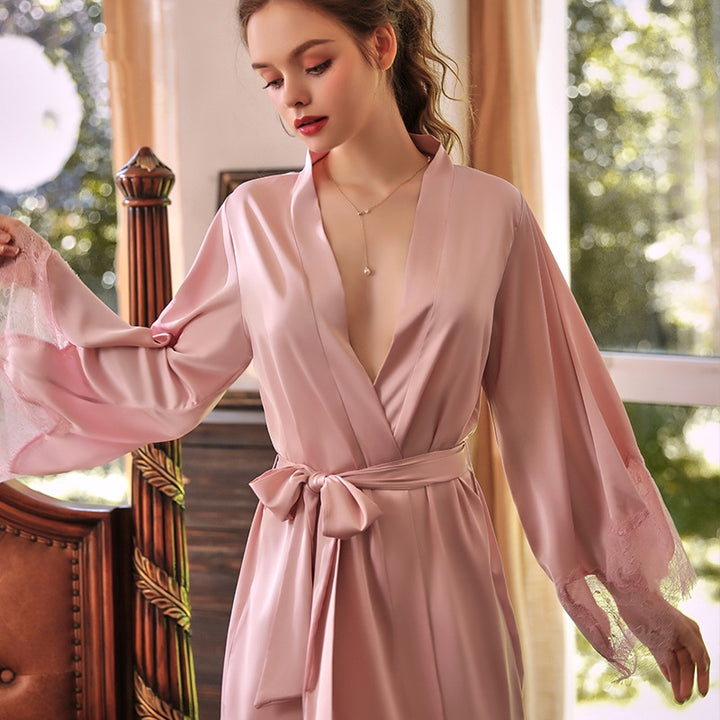 Satin Deep V Lace Robe
