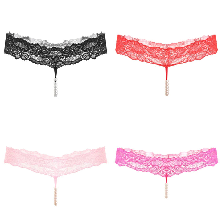 Sheer Lace Pearl Thong Panty