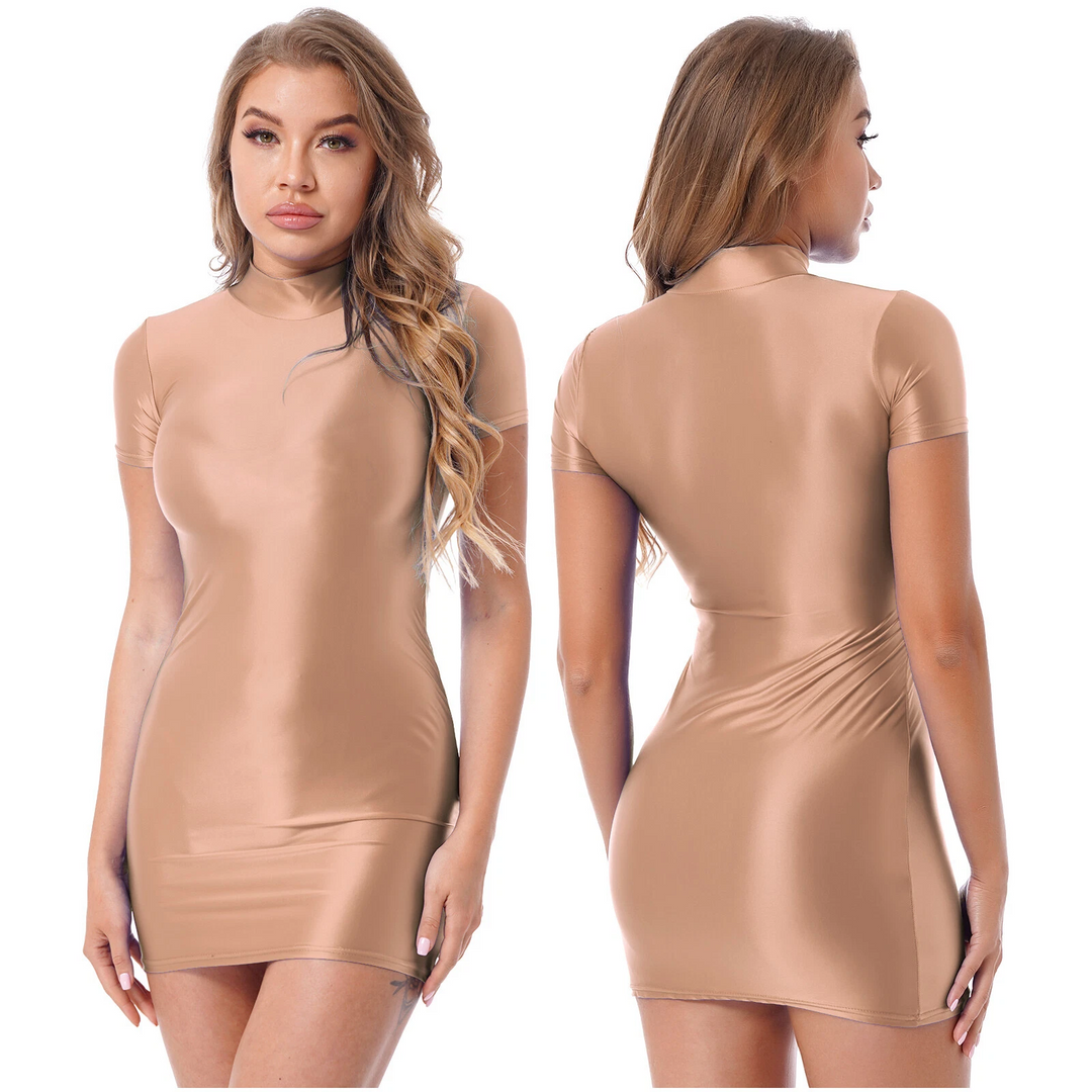 Shiny Silk Bodycon Mini Dress
