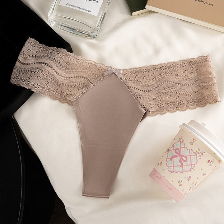 Satin Lace Seamless Thong