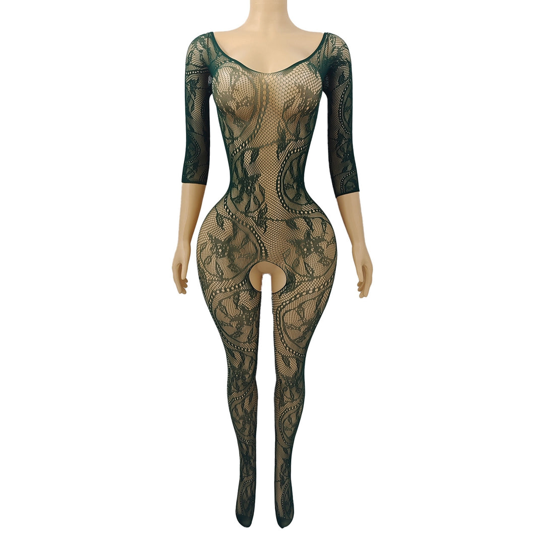 Sheer Jacquard Open Crotch Bodysuit