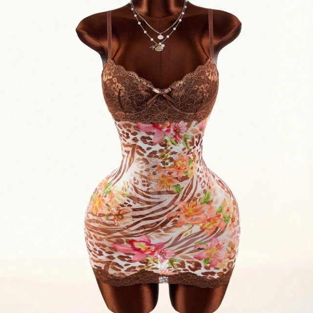 Leopard Lace Slip Mini Dress