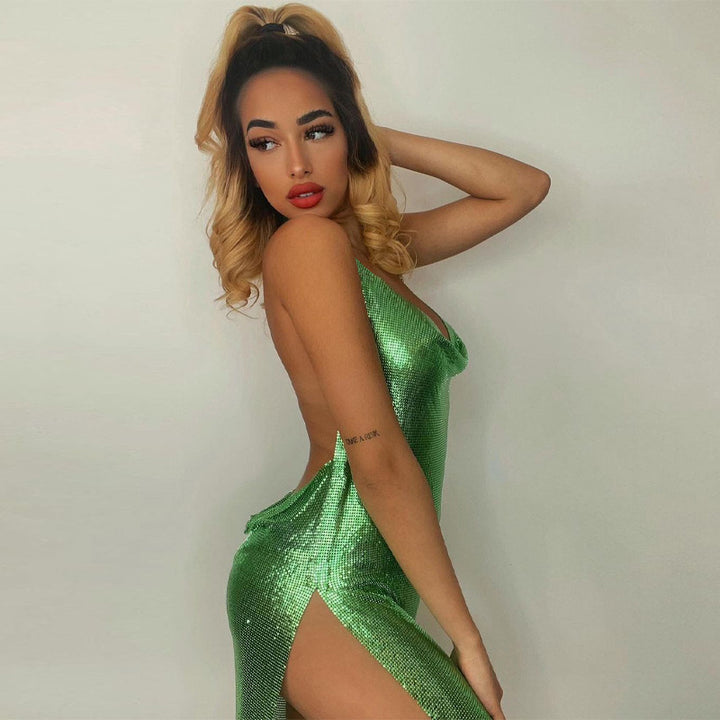 Sequin Halter Backless Dress