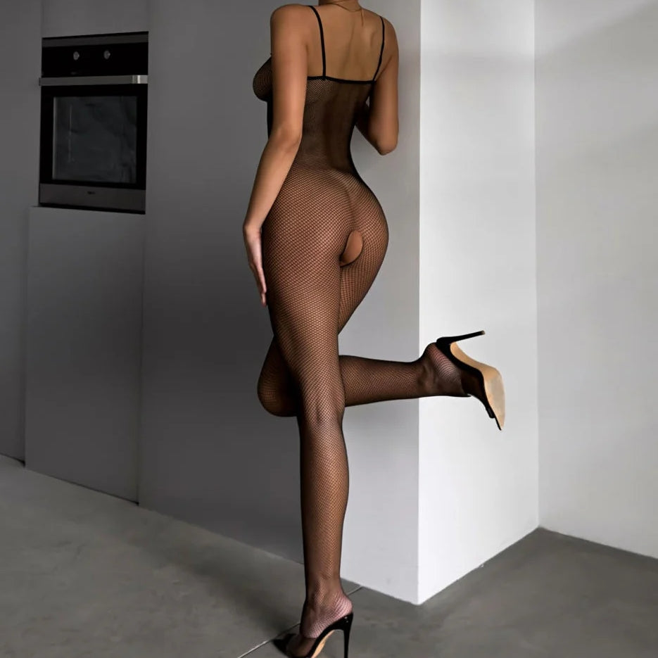 Sheer Fishnet Bow Bodystocking