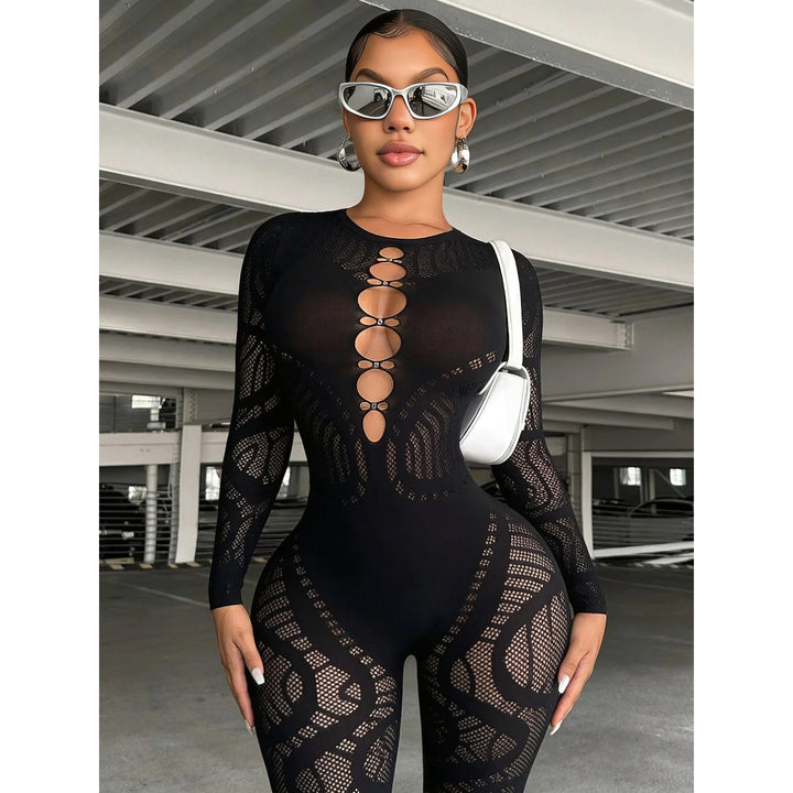 Rhinestone Cutout Catsuit