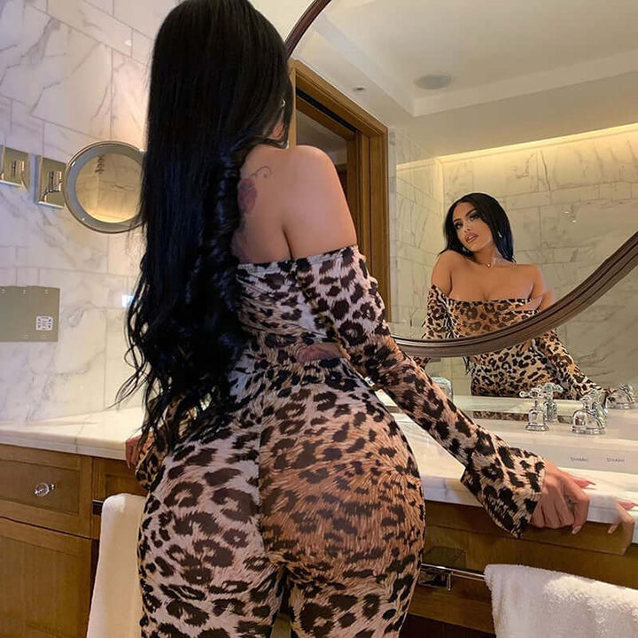 Leopard Mesh Bodysuit Set
