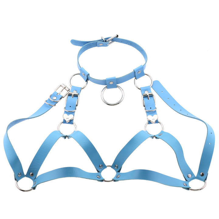 Leather Harness Choker Bondage Belt Set