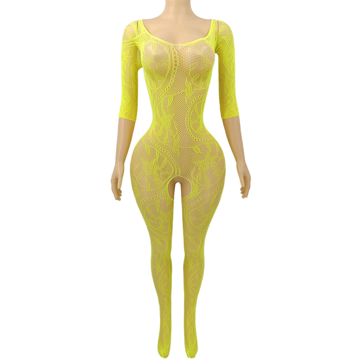 Sheer Jacquard Open Crotch Bodysuit
