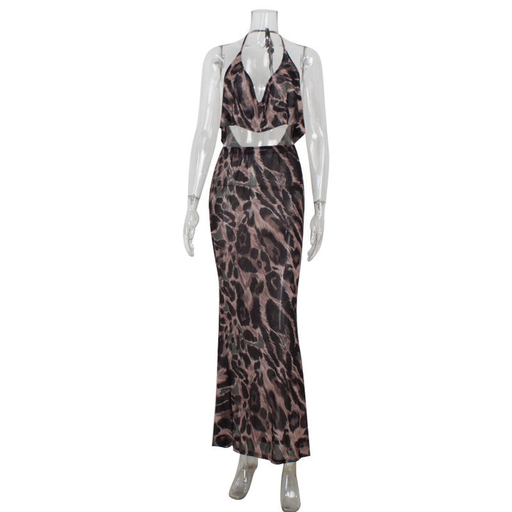 Halter Back Printed Two Piece Maxi Set