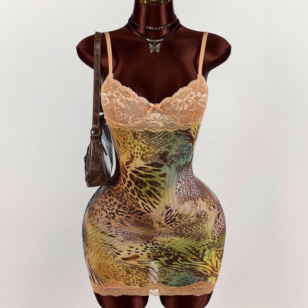 Leopard Lace Slip Mini Dress