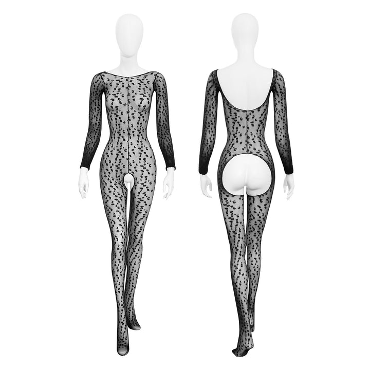 Sheer Leopard Open Crotch Bodystocking