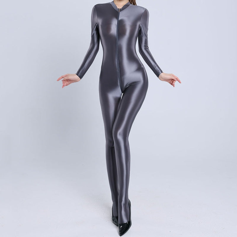 Shiny Spandex Double Zipper Catsuit