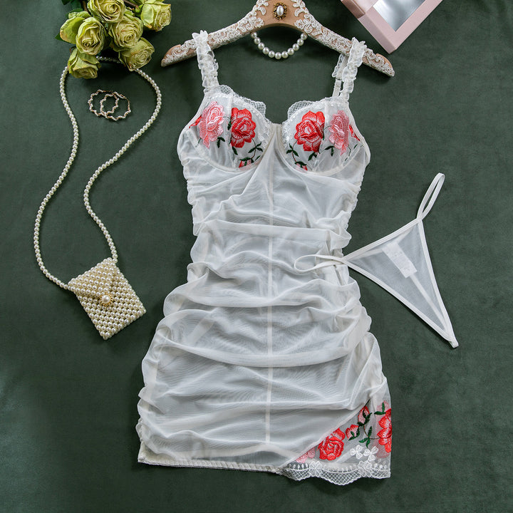 Sheer Embroidered Mesh Lingerie Dress