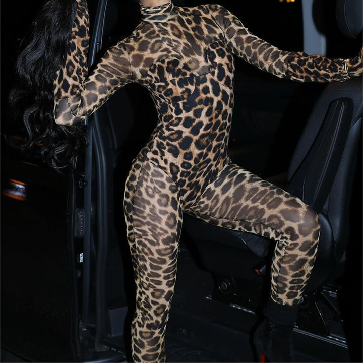 Savage Elegance Leopard Mesh Jumpsuit