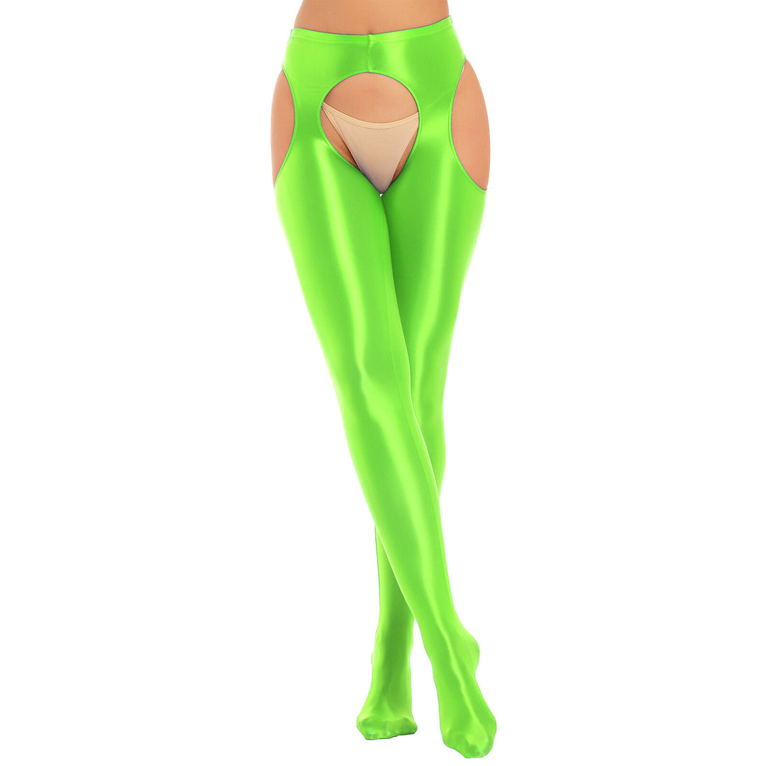 Glossy Open-Crotch Shiny Cutout Pantyhose