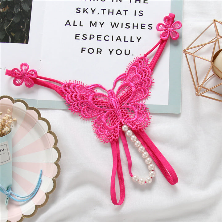 Embroidered Pearl Lace Thong