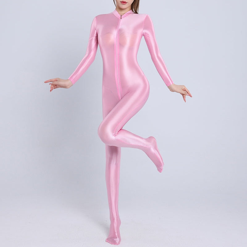 Shiny Spandex Double Zipper Catsuit