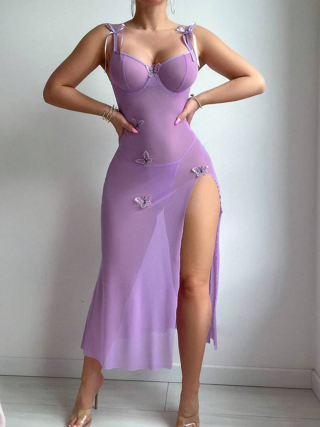 High Slit Transparent Mesh Suspender Dress✨