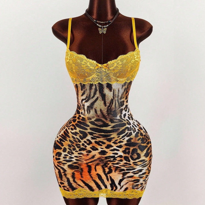Leopard Lace Slip Mini Dress