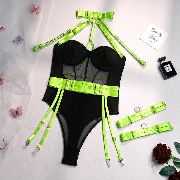 Colorblock Strappy Sheer Bodysuit