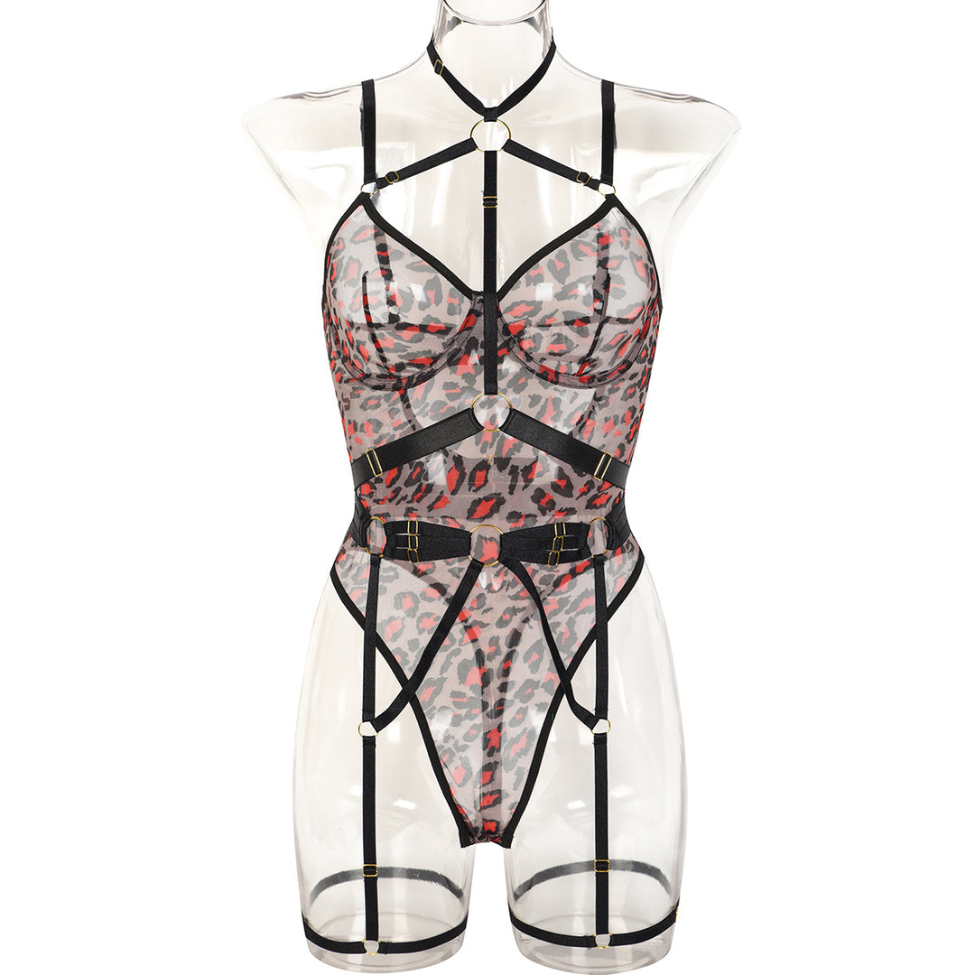 Leopard Mesh Strappy Bodysuit