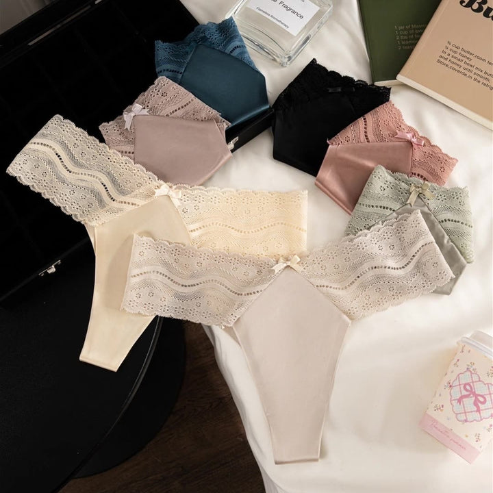 Satin Lace Seamless Thong