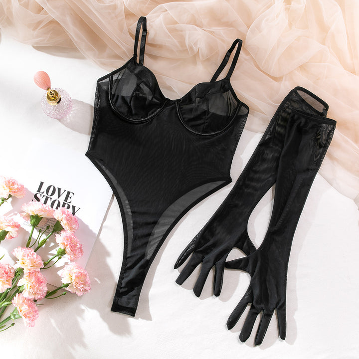 Luxury Sheer Mesh & Faux Leather Bodysuit